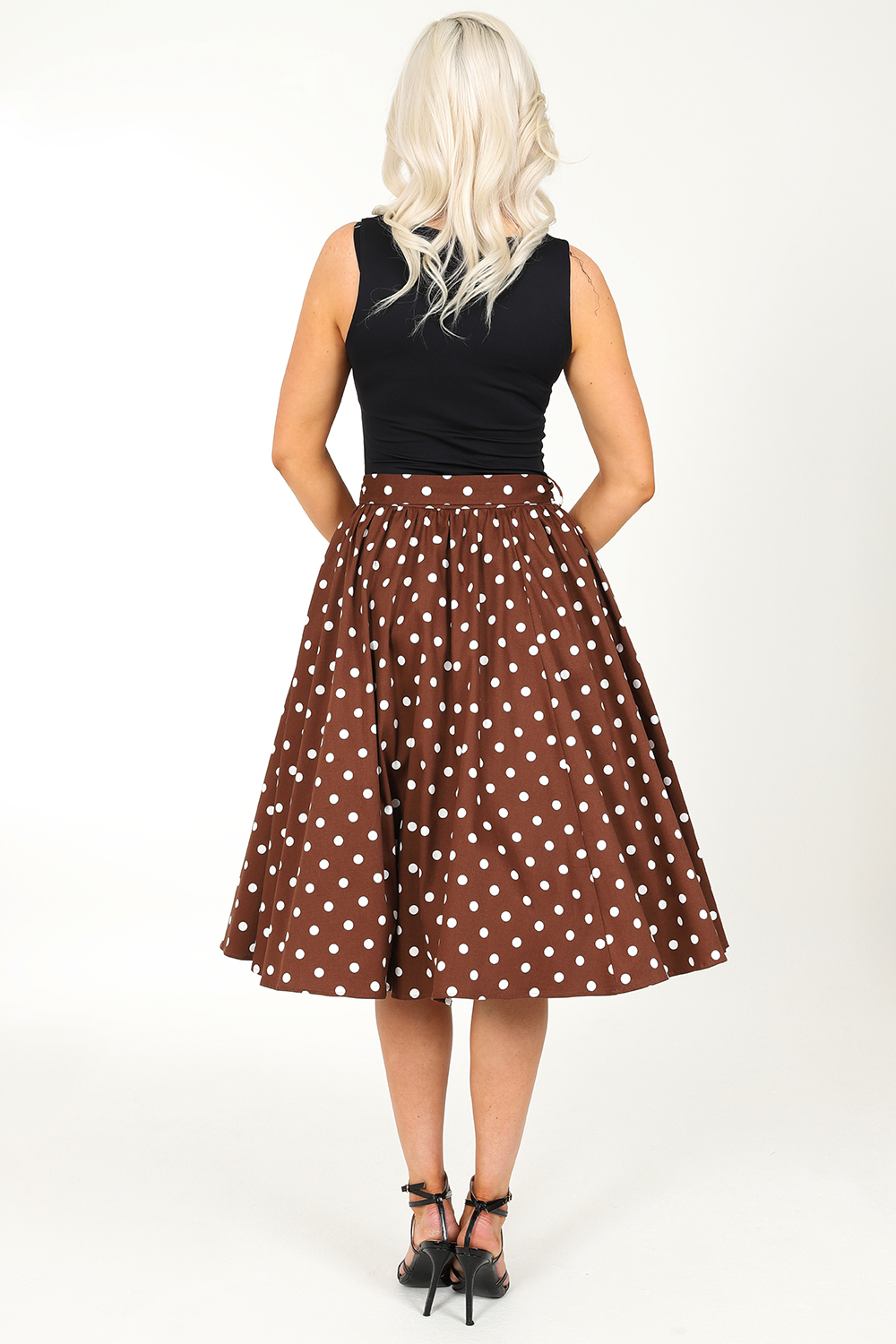 Paula Polka Dot Swing Skirt in Brown